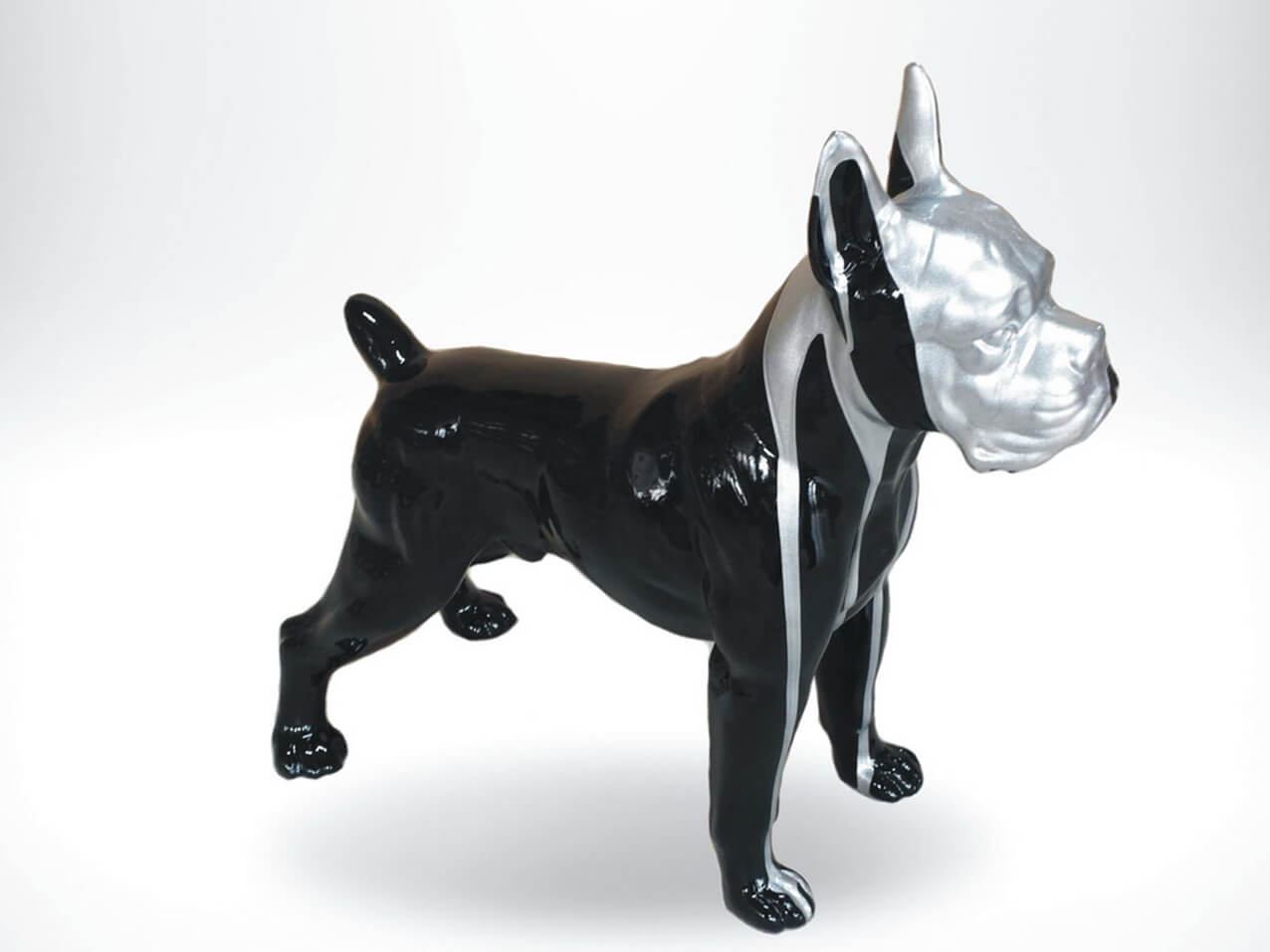 3-D Figur Boxer klein Schwarz Silber