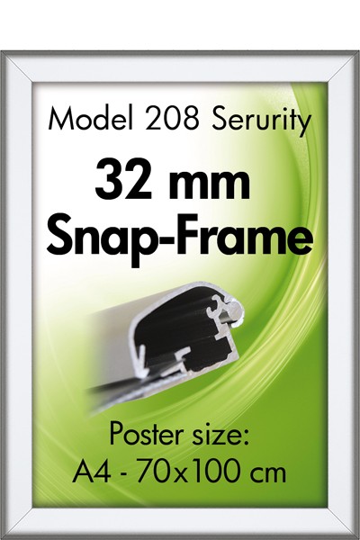 Klapprahmen 32 mm Alu SICHERHEIT Snap Frame Silber eloxiert 208