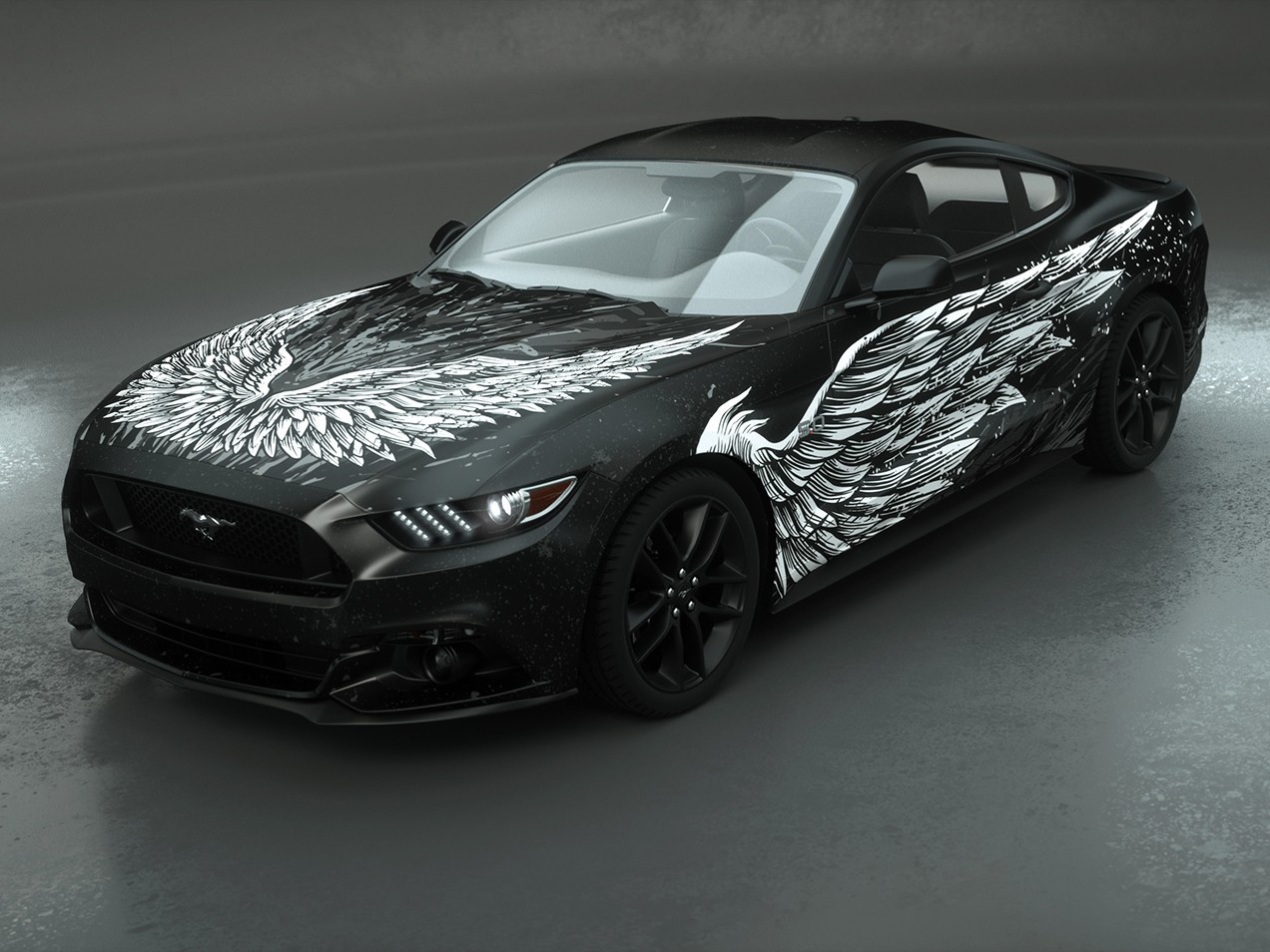 Dark Wings White Car Wrap DRUCK & KLEBEN