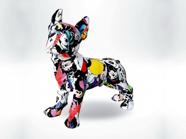3-D Figur Französische Bulldoge klein mit Pop-Art