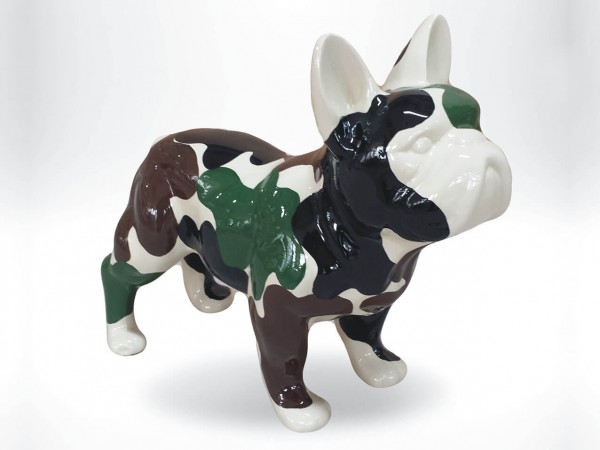 3-D Figur Französische Bulldoge klein mit Pop-Art Camouflage